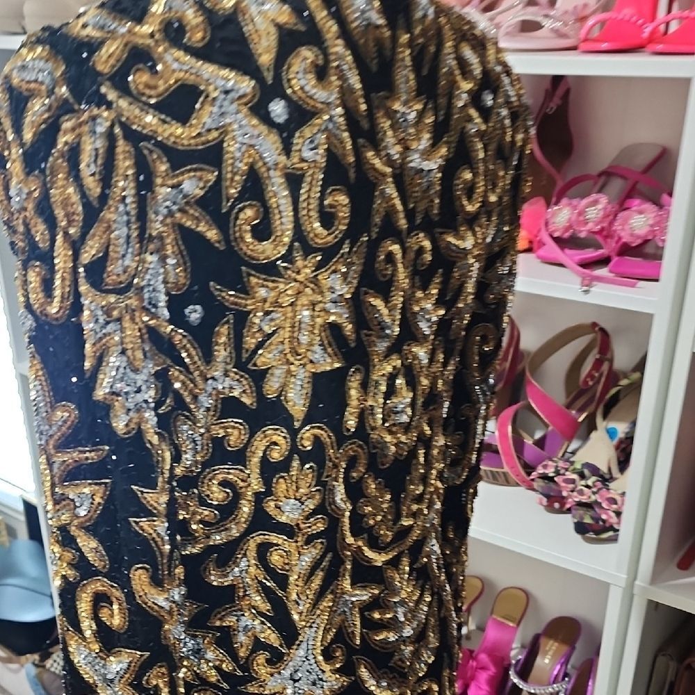 Vintage Laurence Kazar Black and Gold Women's Jacket - Picture 6 of 7